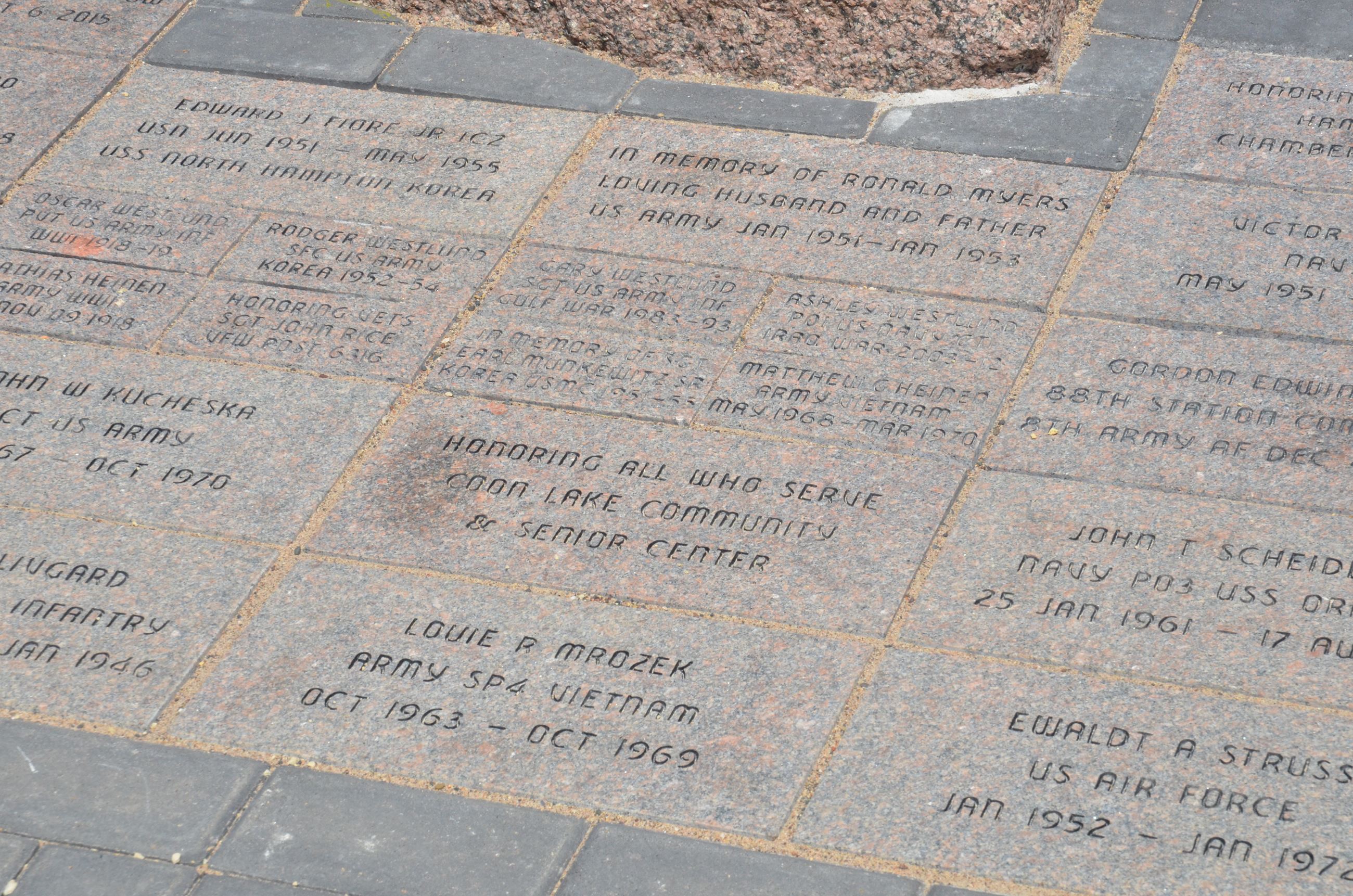 Memorial bricks naming service men and women