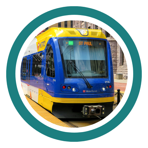 Button depicting METRO Green Line light rail train.