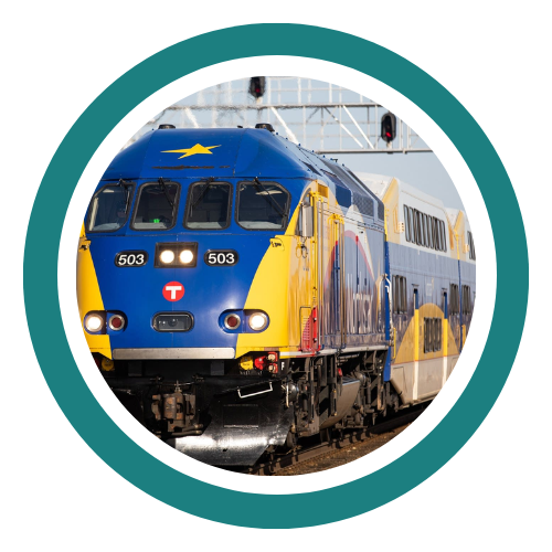 Button depicting a Northstar commuter rail train.