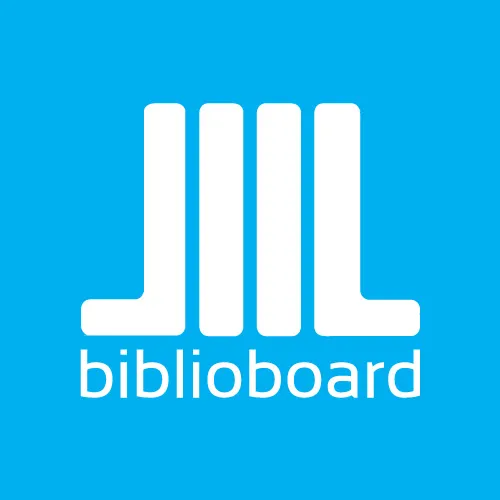 biblioboard logo white on blue background
