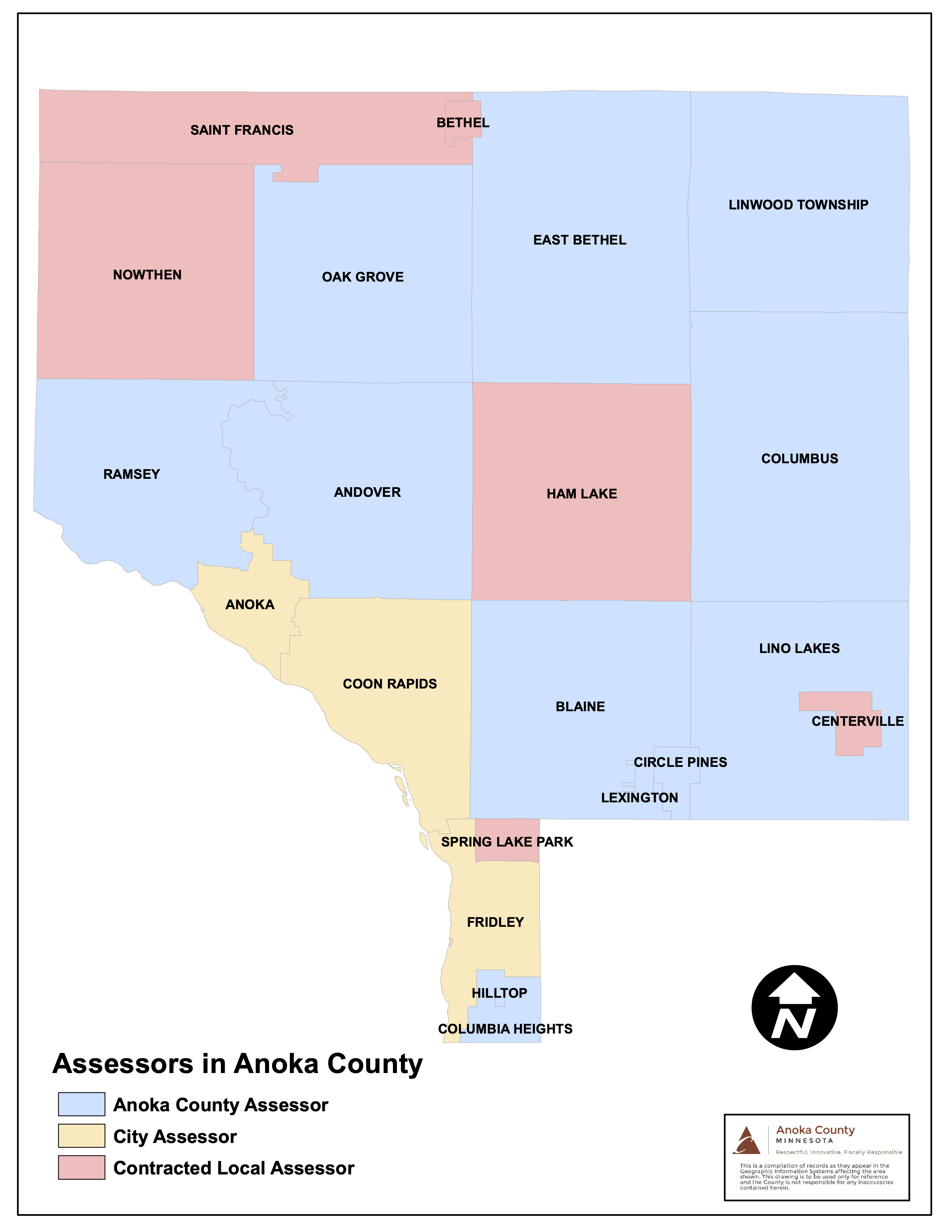 Color coded assessment Areas in Anoka County