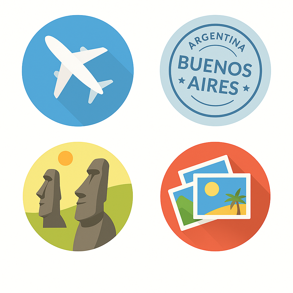 Circular Images of Digital Badges with Travel Themed Icons 