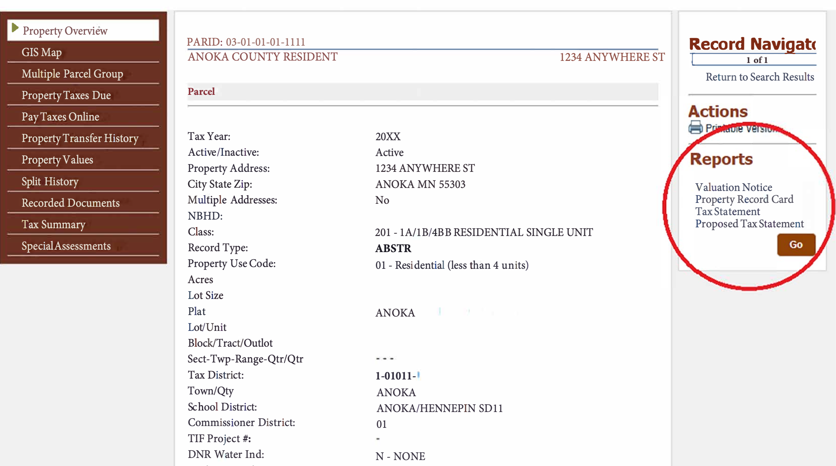 Website Example with Reports in the right column circled